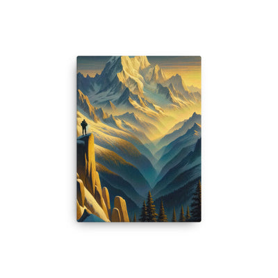 Ölgemälde eines Wanderers bei Morgendämmerung auf Alpengipfeln mit goldenem Sonnenlicht - Dünne Leinwand wandern xxx yyy zzz 30.5 x 40.6 cm