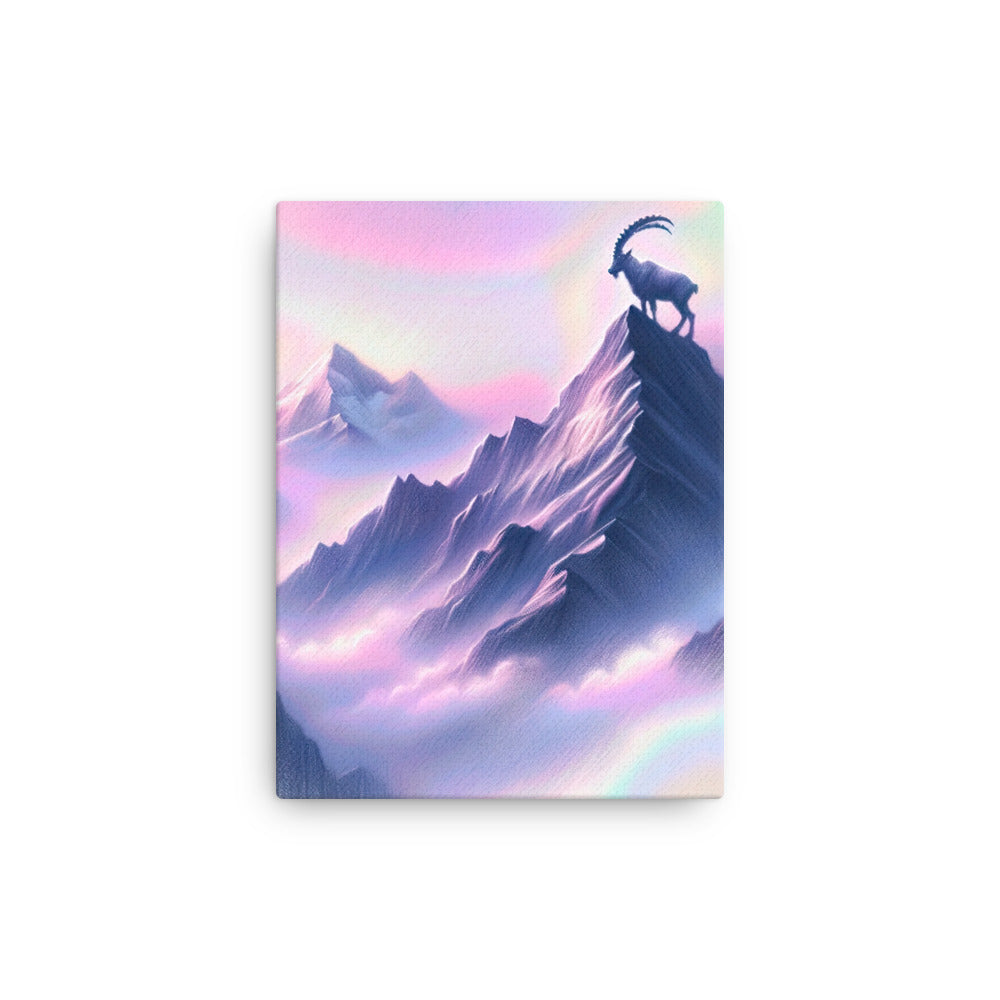 Pastellzeichnung der Alpen im Morgengrauen mit Steinbock in Rosa- und Lavendeltönen - Dünne Leinwand berge xxx yyy zzz 30.5 x 40.6 cm