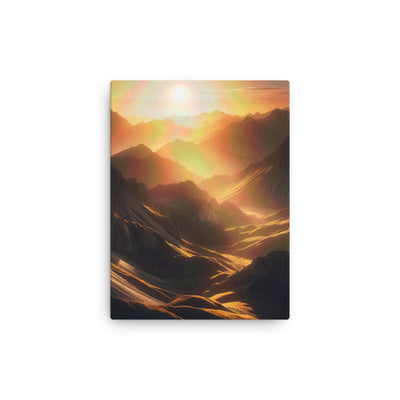 Foto der goldenen Stunde in den Bergen mit warmem Schein über zerklüftetem Gelände - Dünne Leinwand berge xxx yyy zzz 30.5 x 40.6 cm