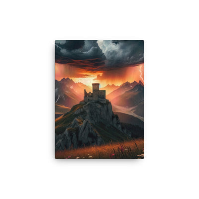 Foto einer Alpenburg bei stürmischem Sonnenuntergang, dramatische Wolken und Sonnenstrahlen - Dünne Leinwand berge xxx yyy zzz 30.5 x 40.6 cm