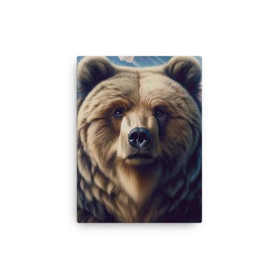 Foto eines Bären vor abstrakt gemalten Alpenbergen, Oberkörper im Fokus - Dünne Leinwand camping xxx yyy zzz 30.5 x 40.6 cm