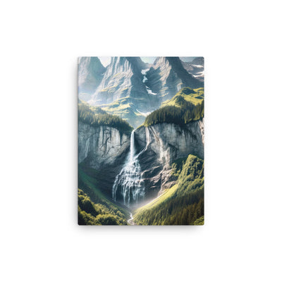 Foto der sommerlichen Alpen mit üppigen Gipfeln und Wasserfall - Dünne Leinwand berge xxx yyy zzz 30.5 x 40.6 cm