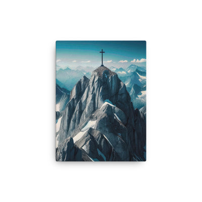 Foto der Alpen mit Gipfelkreuz an einem klaren Tag, schneebedeckte Spitzen vor blauem Himmel - Dünne Leinwand berge xxx yyy zzz 30.5 x 40.6 cm