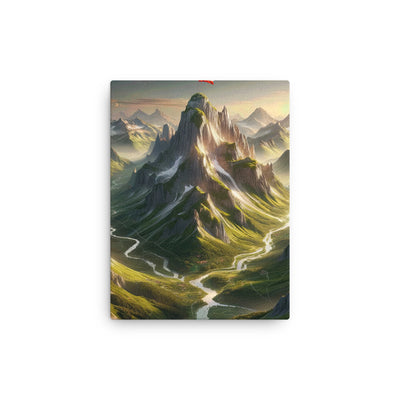 Fotorealistisches Bild der Alpen mit österreichischer Flagge, scharfen Gipfeln und grünen Tälern - Dünne Leinwand berge xxx yyy zzz 30.5 x 40.6 cm