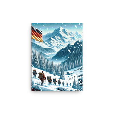 Quadratische Winterillustration der Alpen mit deutscher Flagge und Wanderteam - Dünne Leinwand wandern xxx yyy zzz 30.5 x 40.6 cm