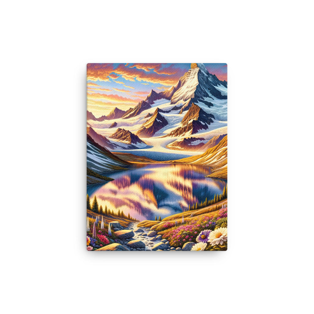 Quadratische Illustration der Alpen mit schneebedeckten Gipfeln und Wildblumen - Dünne Leinwand berge xxx yyy zzz 30.5 x 40.6 cm