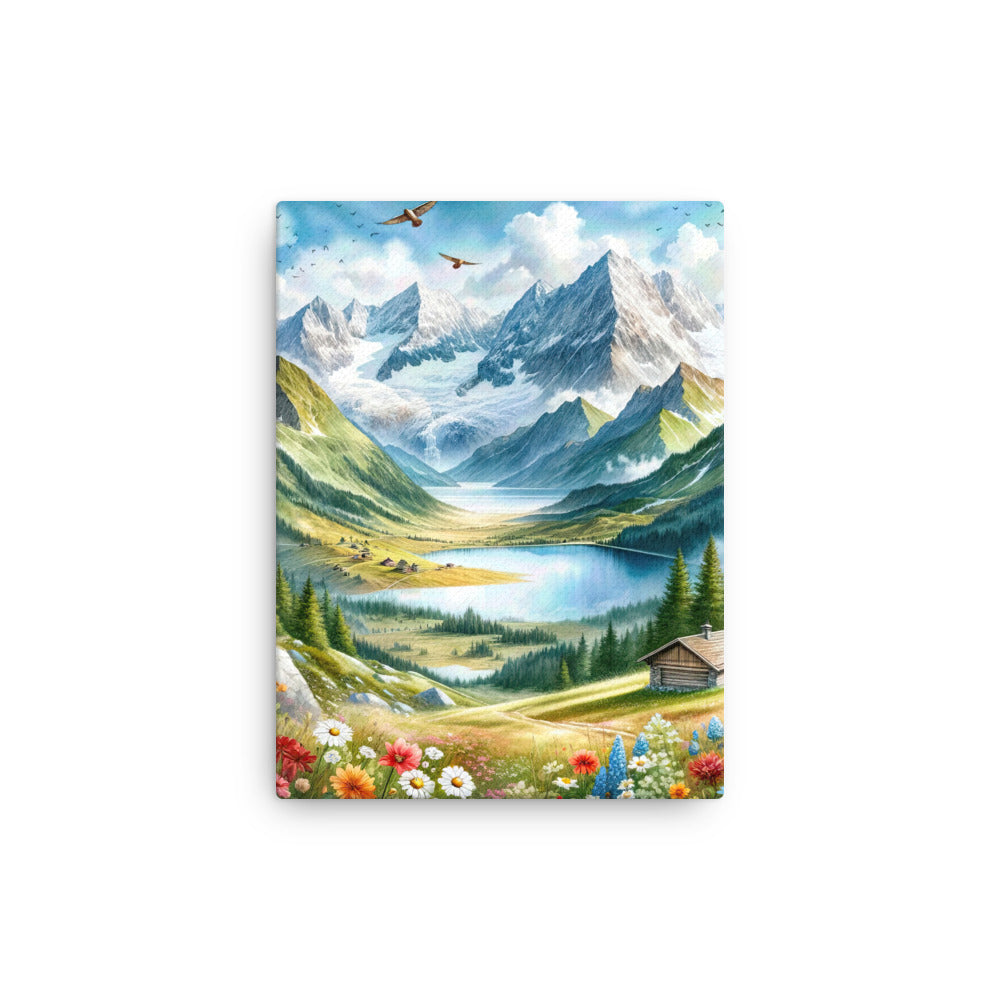 Quadratisches Aquarell der Alpen, Berge mit schneebedeckten Spitzen - Dünne Leinwand berge xxx yyy zzz 30.5 x 40.6 cm