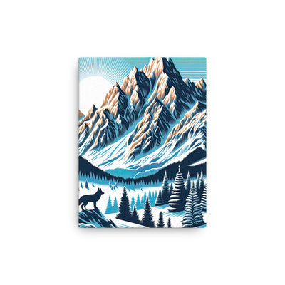 Vektorgrafik eines Wolfes im winterlichen Alpenmorgen, Berge mit Schnee- und Felsmustern - Dünne Leinwand berge xxx yyy zzz 30.5 x 40.6 cm