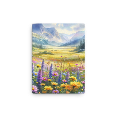 Aquarell einer Almwiese in Ruhe, Wildblumenteppich in Gelb, Lila, Rosa - Dünne Leinwand berge xxx yyy zzz 30.5 x 40.6 cm