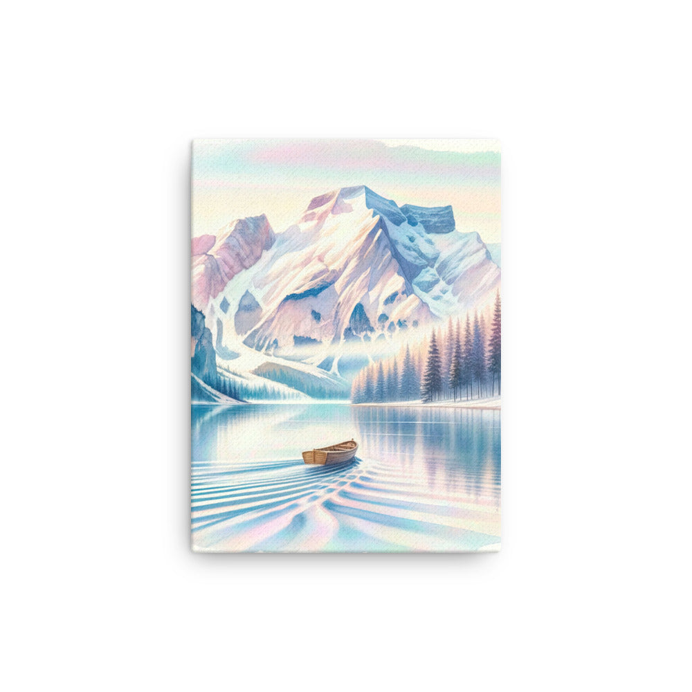 Aquarell eines klaren Alpenmorgens, Boot auf Bergsee in Pastelltönen - Dünne Leinwand berge xxx yyy zzz 30.5 x 40.6 cm