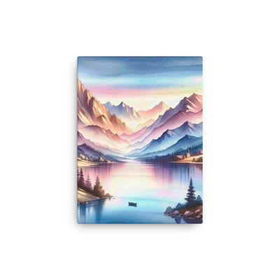 Aquarell einer Dämmerung in den Alpen, Boot auf einem See in Pastell-Licht - Dünne Leinwand berge xxx yyy zzz 30.5 x 40.6 cm