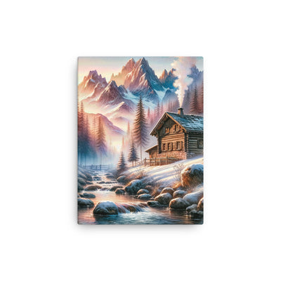 Aquarell einer Alpenszene im Morgengrauen, Haus in den Bergen - Dünne Leinwand berge xxx yyy zzz 30.5 x 40.6 cm