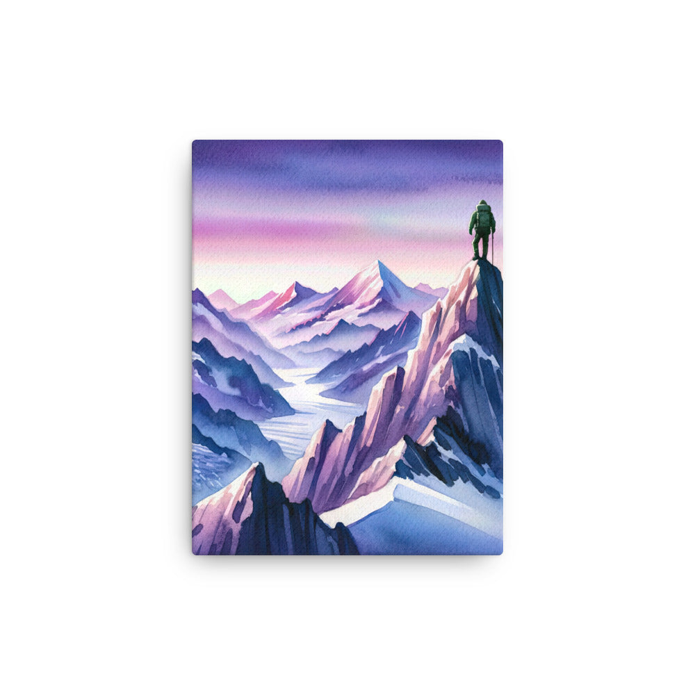 Aquarell eines Bergsteigers auf einem Alpengipfel in der Abenddämmerung - Dünne Leinwand wandern xxx yyy zzz 30.5 x 40.6 cm