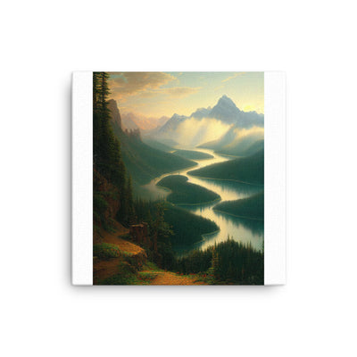 Landschaft mit Bergen, See und viel grüne Natur - Malerei - Dünne Leinwand berge xxx 40.6 x 40.6 cm