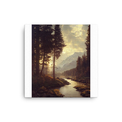 Landschaft mit Bergen, Fluss und Bäumen - Malerei - Dünne Leinwand berge xxx 40.6 x 40.6 cm