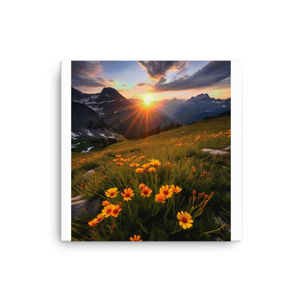 Gebirge, Sonnenblumen und Sonnenaufgang - Dünne Leinwand berge xxx 40.6 x 40.6 cm