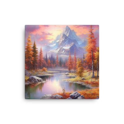 Landschaftsmalerei - Berge, Bäume, Bergsee und Herbstfarben - Dünne Leinwand berge xxx 40.6 x 40.6 cm