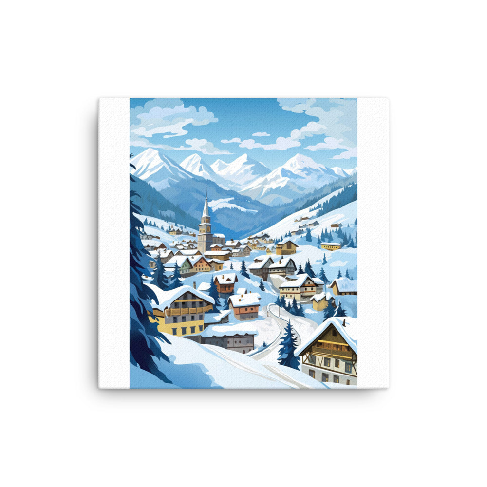 Kitzbühl - Berge und Schnee - Landschaftsmalerei - Dünne Leinwand ski xxx 40.6 x 40.6 cm