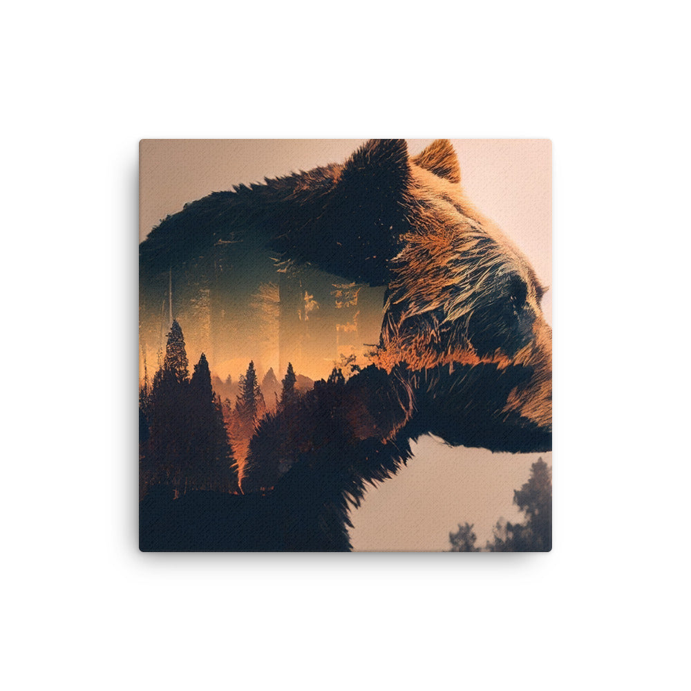 Bär und Bäume Illustration - Dünne Leinwand camping xxx 40.6 x 40.6 cm