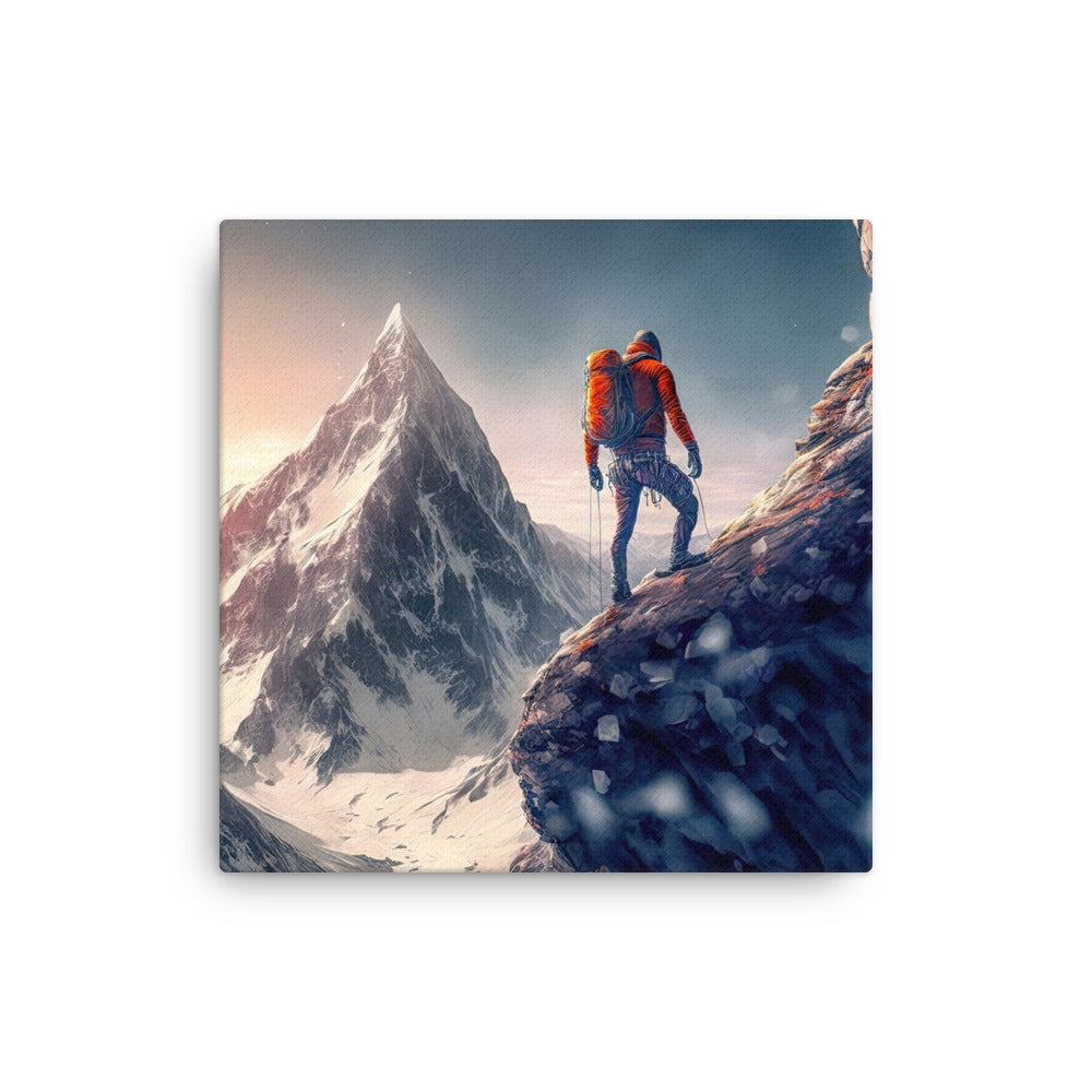Bergsteiger auf Berg - Epische Malerei - Dünne Leinwand klettern xxx 40.6 x 40.6 cm