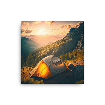 Zelt auf Berg im Sonnenaufgang - Landschafts - Dünne Leinwand camping xxx 40.6 x 40.6 cm