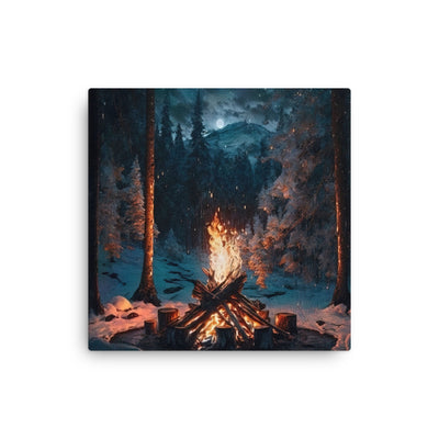 Lagerfeuer beim Camping - Wald mit Schneebedeckten Bäumen - Malerei - Dünne Leinwand camping xxx 40.6 x 40.6 cm