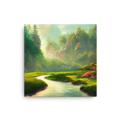 Bach im tropischen Wald - Landschaftsmalerei - Dünne Leinwand camping xxx 40.6 x 40.6 cm