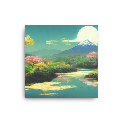 Berg, See und Wald mit pinken Bäumen - Landschaftsmalerei - Dünne Leinwand berge xxx 40.6 x 40.6 cm