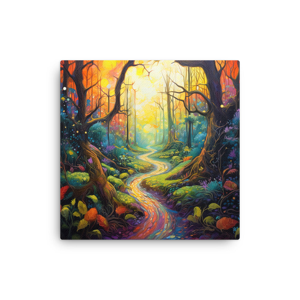 Wald und Wanderweg - Bunte, farbenfrohe Malerei - Dünne Leinwand camping xxx 40.6 x 40.6 cm