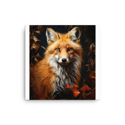 Fuchs Porträt und Herbstblätter - Malerei - Dünne Leinwand camping xxx 40.6 x 40.6 cm