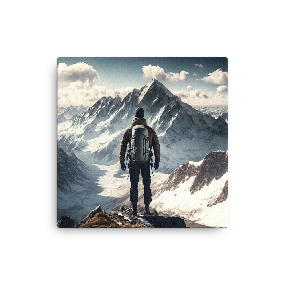 Wanderer auf Berg von hinten - Malerei - Dünne Leinwand berge xxx 40.6 x 40.6 cm