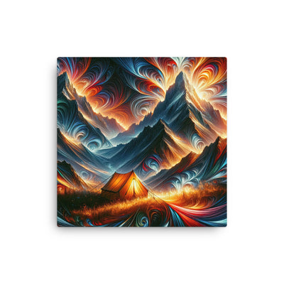 Abstrakte Kunst der Alpen, wo die Berge mit dynamischen Farben und Mustern pulsieren und eine Szene Energie schaffen - Dünne Leinwand camping xxx yyy zzz 40.6 x 40.6 cm