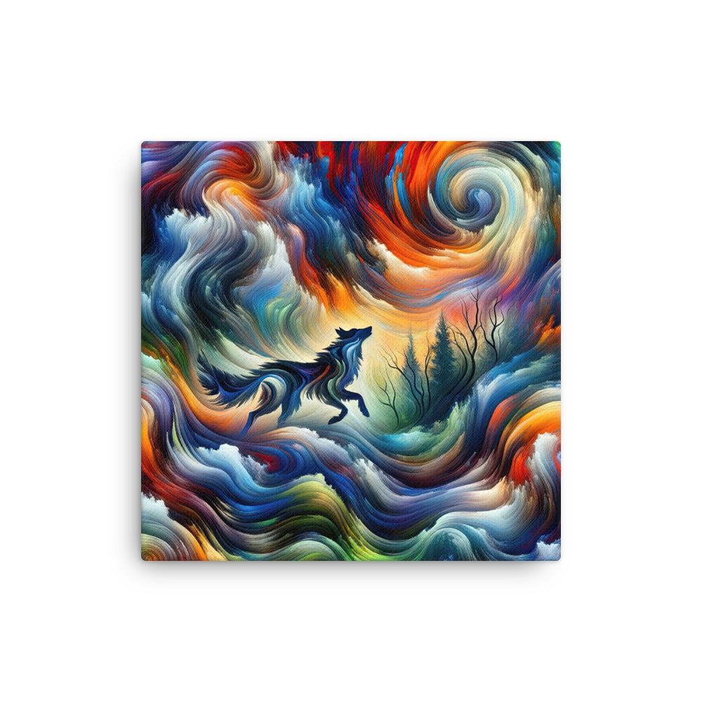Alpen Abstraktgemälde mit Wolf Silhouette in lebhaften Farben (AN) - Dünne Leinwand xxx yyy zzz 40.6 x 40.6 cm