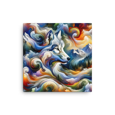 Abstraktes Alpen Gemälde: Wirbelnde Farben und Majestätischer Wolf, Silhouette (AN) - Dünne Leinwand xxx yyy zzz 40.6 x 40.6 cm