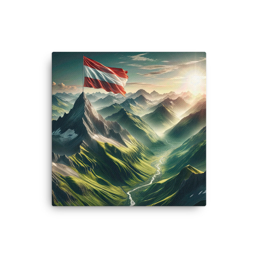 Alpen Gebirge: Fotorealistische Bergfläche mit Österreichischer Flagge - Dünne Leinwand berge xxx yyy zzz 40.6 x 40.6 cm