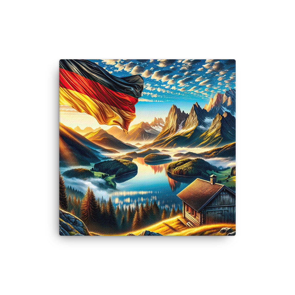Alpen Gebirge im Morgenlicht: Kunstwerk mit Deutsche Flagge - Dünne Leinwand berge xxx yyy zzz 40.6 x 40.6 cm