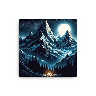 Alpennacht mit Zelt: Mondglanz auf Gipfeln und Tälern, sternenklarer Himmel - Dünne Leinwand berge xxx yyy zzz 40.6 x 40.6 cm