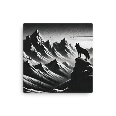Kohlezeichnung, die die stille Stille der Alpen in der Winterdämmerung verkörpert. Wolf auf einem Berghügel (AN) - Dünne Leinwand xxx yyy zzz 40.6 x 40.6 cm