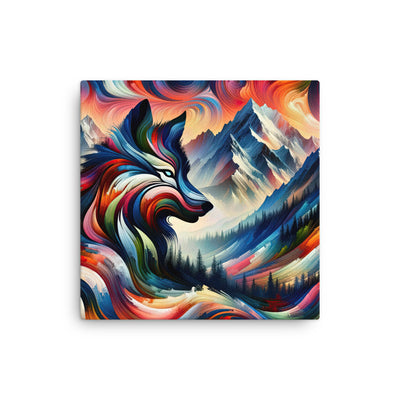 Abstrakte Kunst der Alpen mit majestätischer Wolfssilhouette. Lebendige, wirbelnde Farben, unvorhersehbare Muster (AN) - Dünne Leinwand xxx yyy zzz 40.6 x 40.6 cm