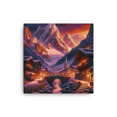 Magische Alpenstunde: Digitale Kunst mit warmem Himmelsschein über schneebedeckte Berge - Dünne Leinwand berge xxx yyy zzz 40.6 x 40.6 cm