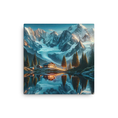 Stille Alpenmajestätik: Digitale Kunst mit Schnee und Bergsee-Spiegelung - Dünne Leinwand berge xxx yyy zzz 40.6 x 40.6 cm