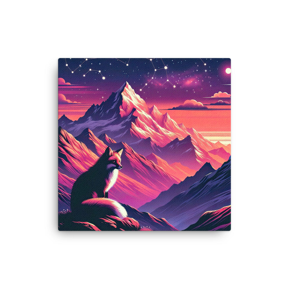 Fuchs im dramatischen Sonnenuntergang: Digitale Bergillustration in Abendfarben - Dünne Leinwand camping xxx yyy zzz 40.6 x 40.6 cm
