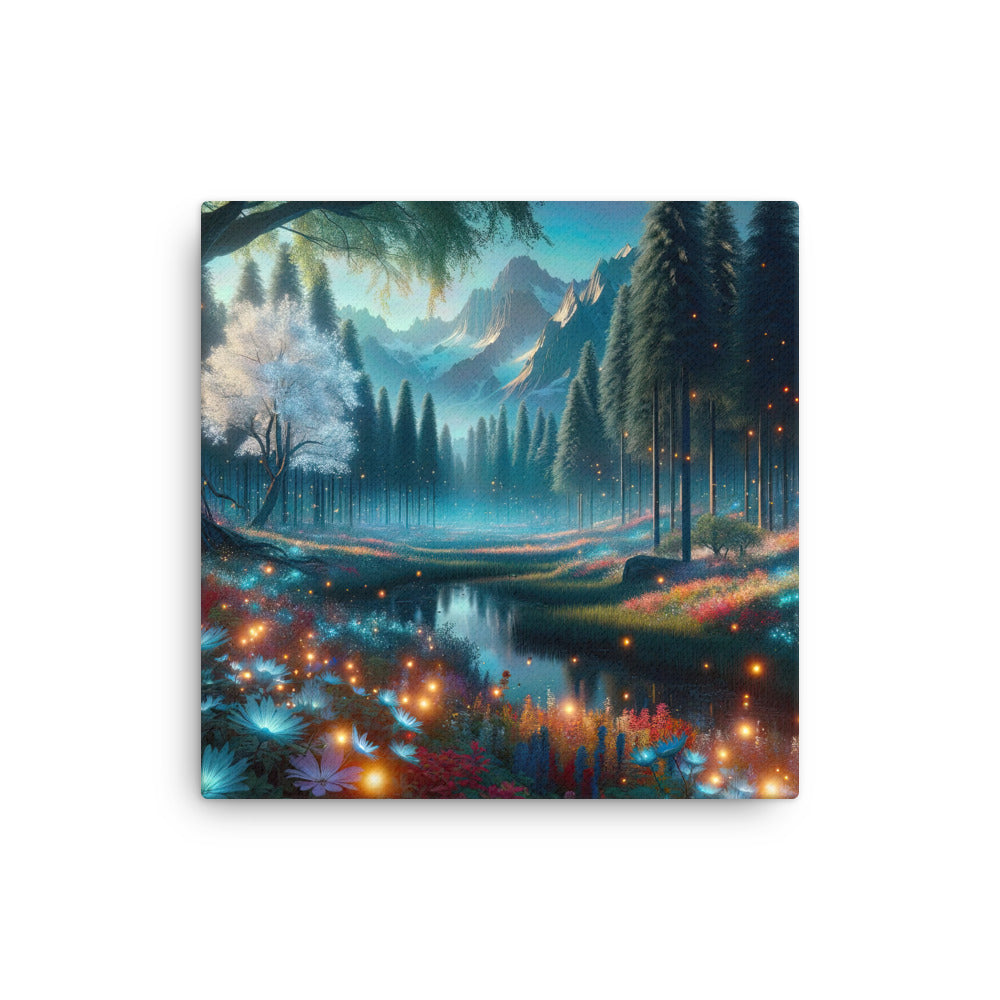 Ätherischer Alpenwald: Digitale Darstellung mit leuchtenden Bäumen und Blumen - Dünne Leinwand camping xxx yyy zzz 40.6 x 40.6 cm