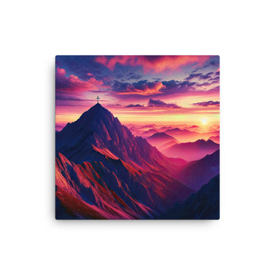 Dramatischer Alpen-Sonnenaufgang, Gipfelkreuz und warme Himmelsfarben - Dünne Leinwand berge xxx yyy zzz 40.6 x 40.6 cm