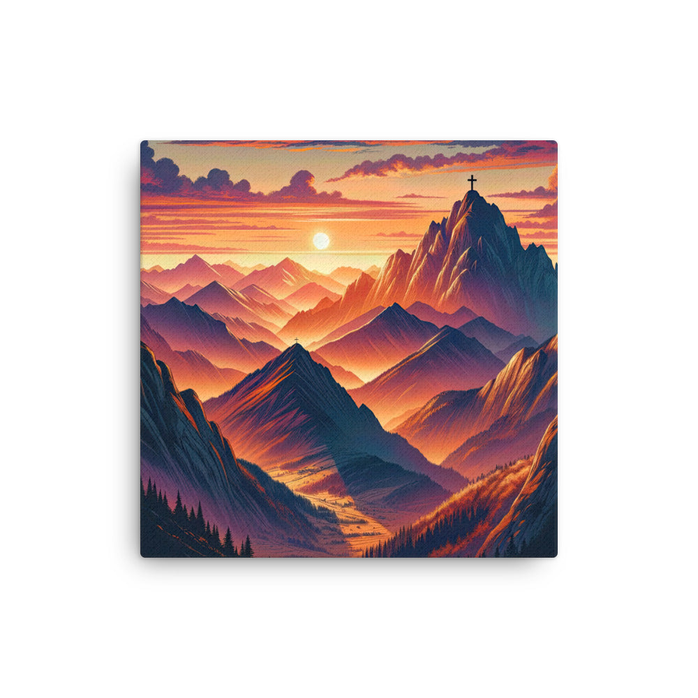 Dramatischer Alpen-Sonnenuntergang, Gipfelkreuz in Orange-Rosa - Dünne Leinwand berge xxx yyy zzz 40.6 x 40.6 cm