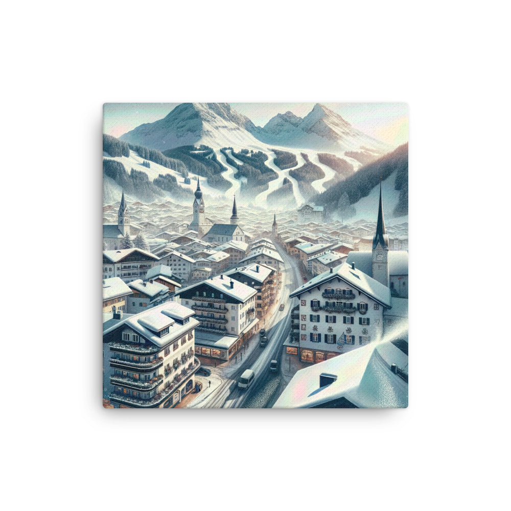 Winter in Kitzbühel: Digitale Malerei von schneebedeckten Dächern - Dünne Leinwand berge xxx yyy zzz 40.6 x 40.6 cm