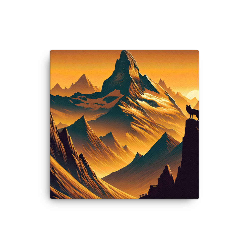 Fuchs in Alpen-Sonnenuntergang, goldene Berge und tiefe Täler - Dünne Leinwand camping xxx yyy zzz 40.6 x 40.6 cm
