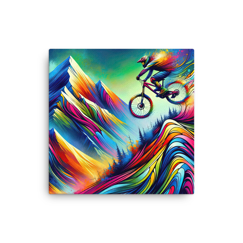 Mountainbiker in farbenfroher Alpenkulisse mit abstraktem Touch (M) - Dünne Leinwand xxx yyy zzz 40.6 x 40.6 cm