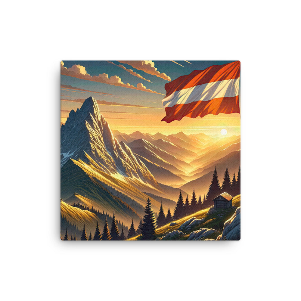 Ruhiger Alpenabend mit österreichischer Flagge und goldenem Sonnenuntergang - Dünne Leinwand berge xxx yyy zzz 40.6 x 40.6 cm