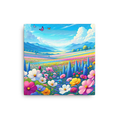 Weitläufiges Blumenfeld unter himmelblauem Himmel, leuchtende Flora - Dünne Leinwand camping xxx yyy zzz 40.6 x 40.6 cm